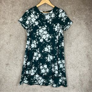 J Jill Wearever Dress Womens Small Green Floral Short Sleeve Stretch- 4125